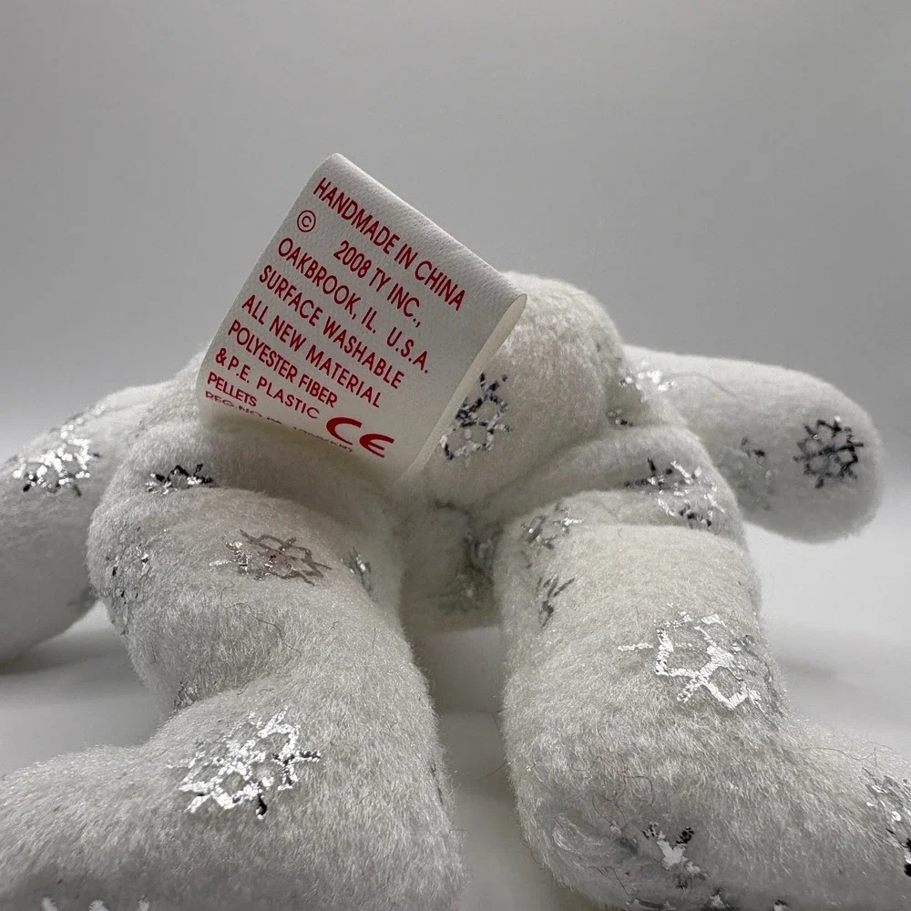 Ty Jingle Beanies Flaky the Bear 2008 White Silver Snowflake Plush Ornament 5